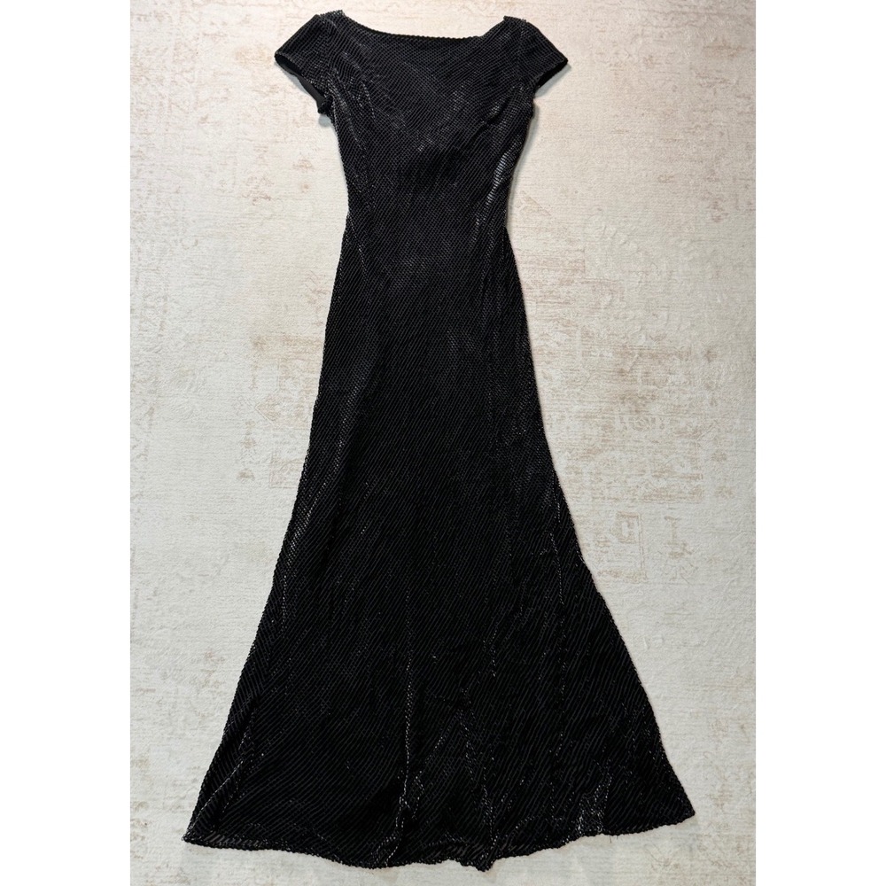 Vintage Chetta B Black Rayon Silk Blend Cowl Back Maxi Evening Gown Size 8